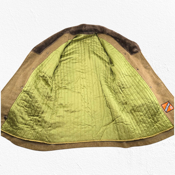 Vintage 50s Mustard Brown Mighty-Mac Fisherman Wool Coat Fur Collar Size 40 USA - Picture 6 of 16